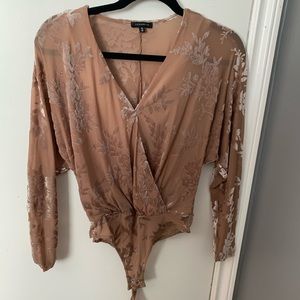 Dynamite velvet and mesh wrap bodysuit